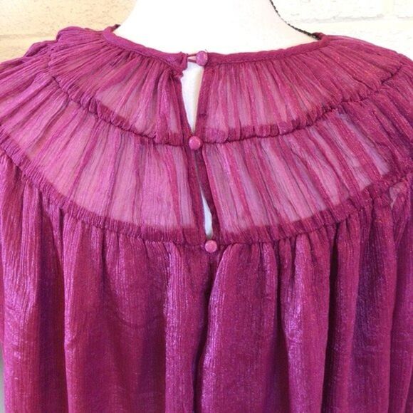 Shimmer Chiffon Top Womens Size XS Magenta Puff Long Sleeve Sheer Blouse Do+Be - Picture 6 of 11